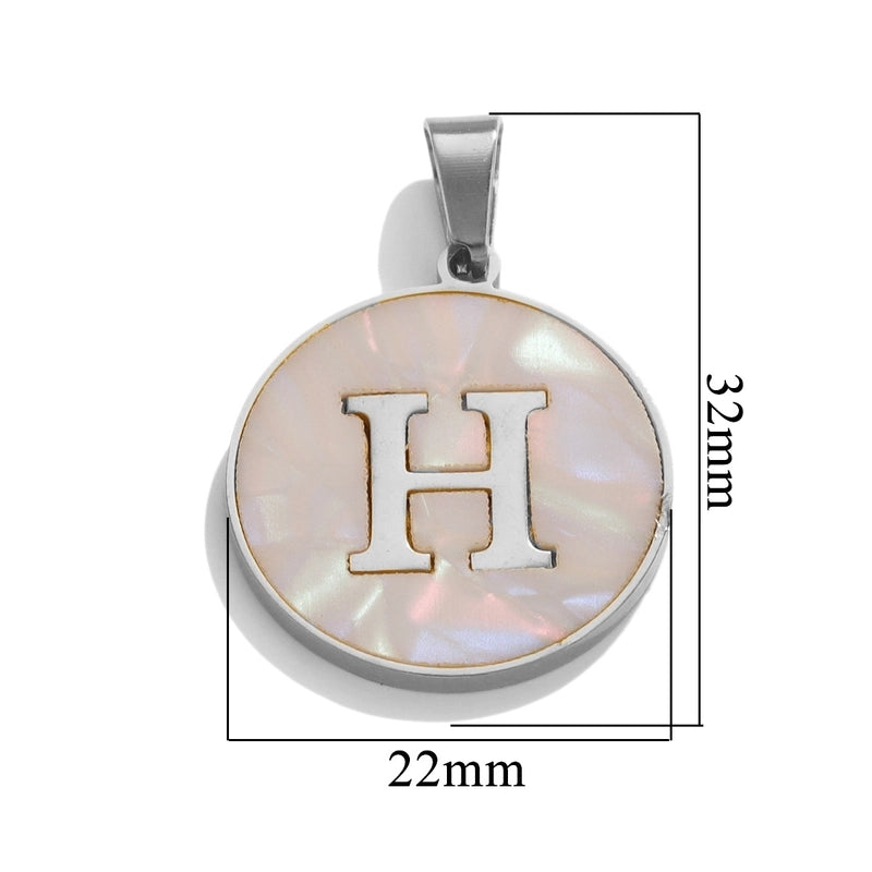 5 Pcs/package Minimalist Round Letter Stainless Steel Plating Inlay Pendant Jewelry Accessories