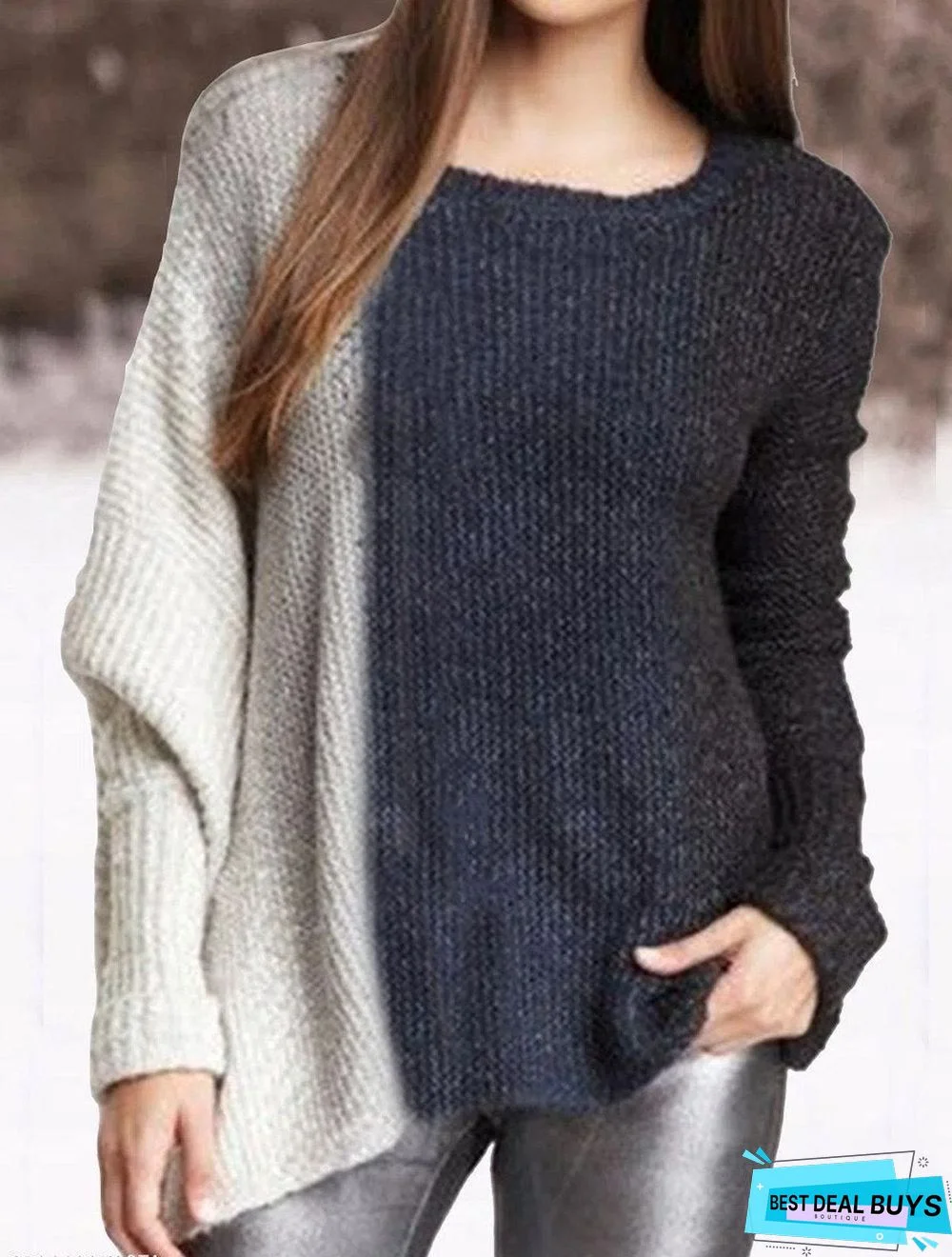 Casual Color Matching Crew Neck Long Sleeves Sweater