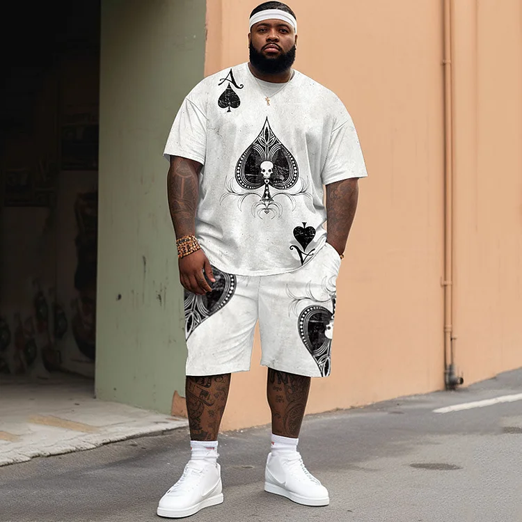 Men's Plus Size Ace Of Spades Art T-Shirt And Shorts Two Piece Set