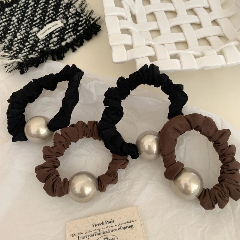 Classic Style Pearl Ribbon High-End Bowknot Hair Ring Large Intestine Ring Ponytail Tie Up A Bun Hairstyle Hair Accessories