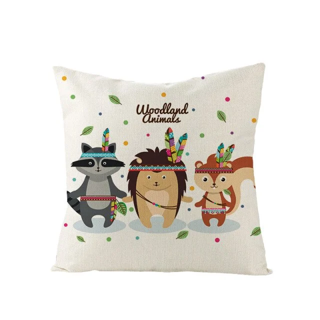 Linen Pillow Case - Ethnic Style Bear Fox Deer