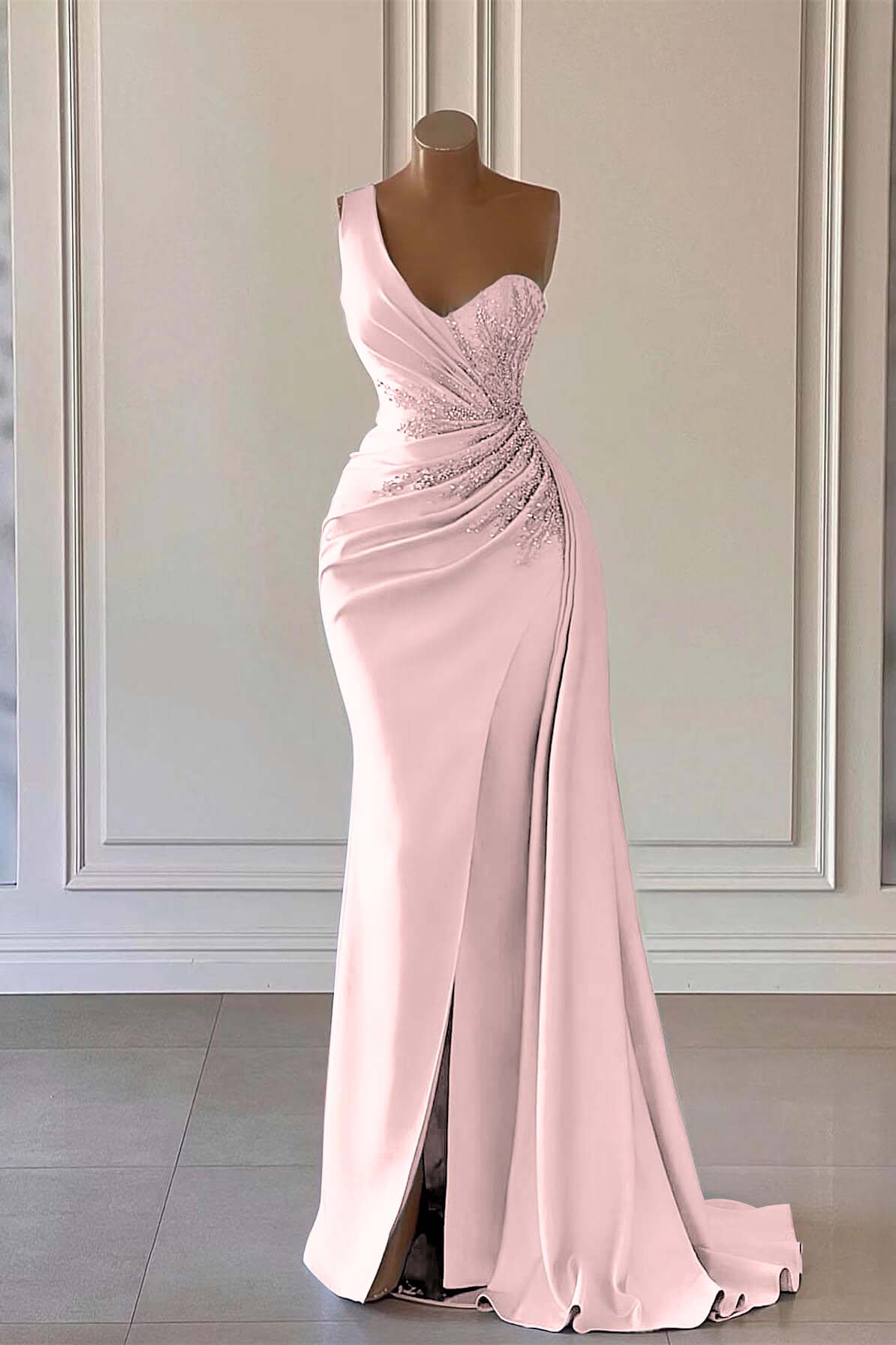 Hidais Charming Luxury One Shoulder Long Prom Dress Mermaid Split With Ruffles