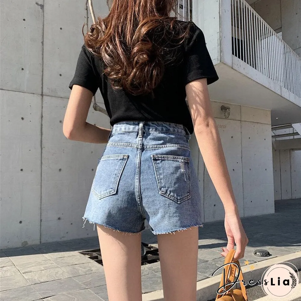 Womens Jeans Shorts Ripped Clothing High Waisted Summer Streetwear Baggy Wide Leg Vintage