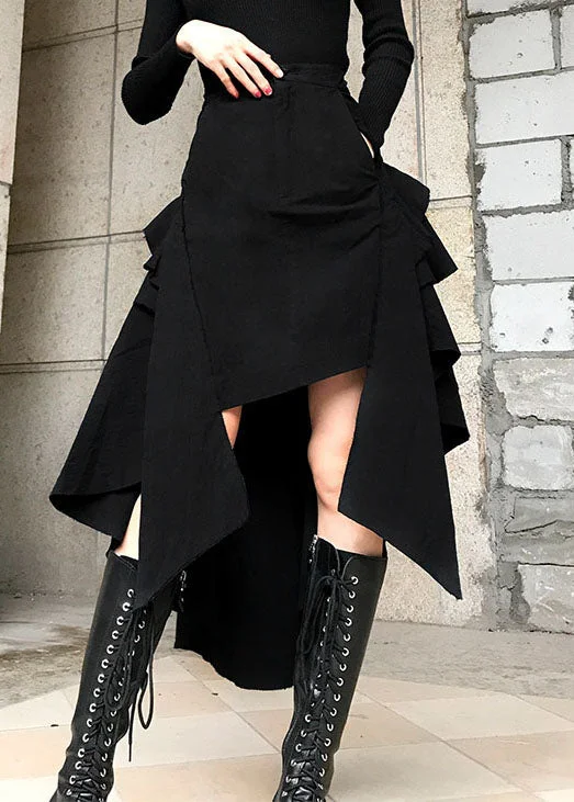 Stylish black button pockets Asymmetrical Skirts