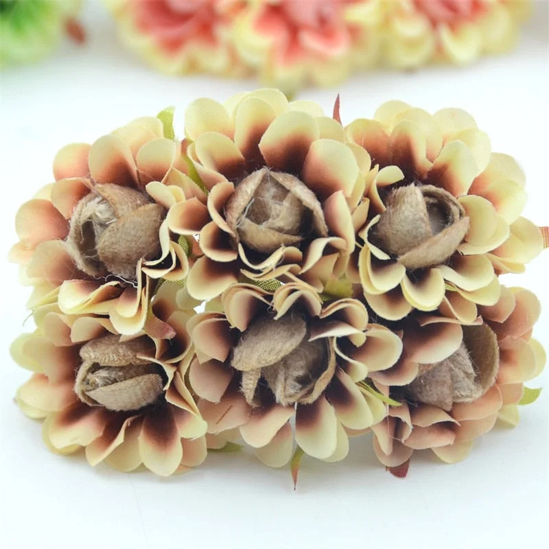 6pcs 4cm Silk Rose Artificial Poppy Flower Bouquet For Wedding Party Decoration Scrapbooking DIY Handmade Wreath Fake Flowers