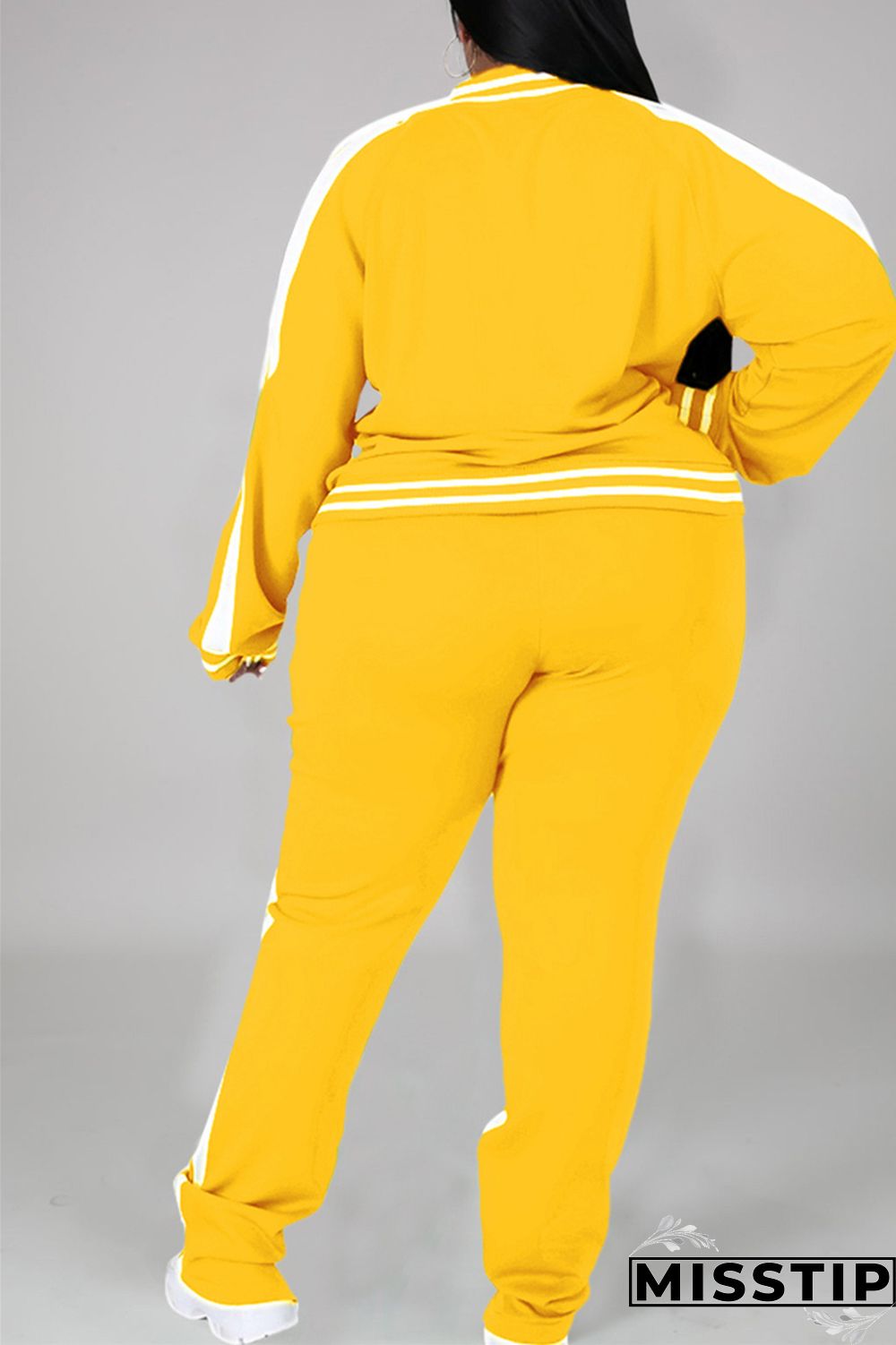 Black Fashion Casual Sportswear Zipper Collar Long Sleeve Regular Sleeve Patchwork Plus Size Set