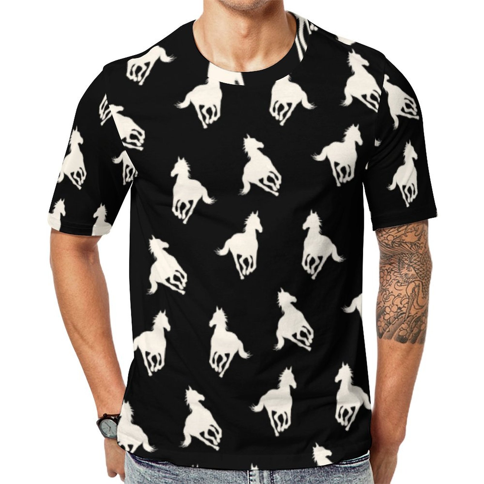 Galloping Horse Short Sleeve Print Unisex Tshirt Summer Casual Tees for Men and Women Coolcoshirts
