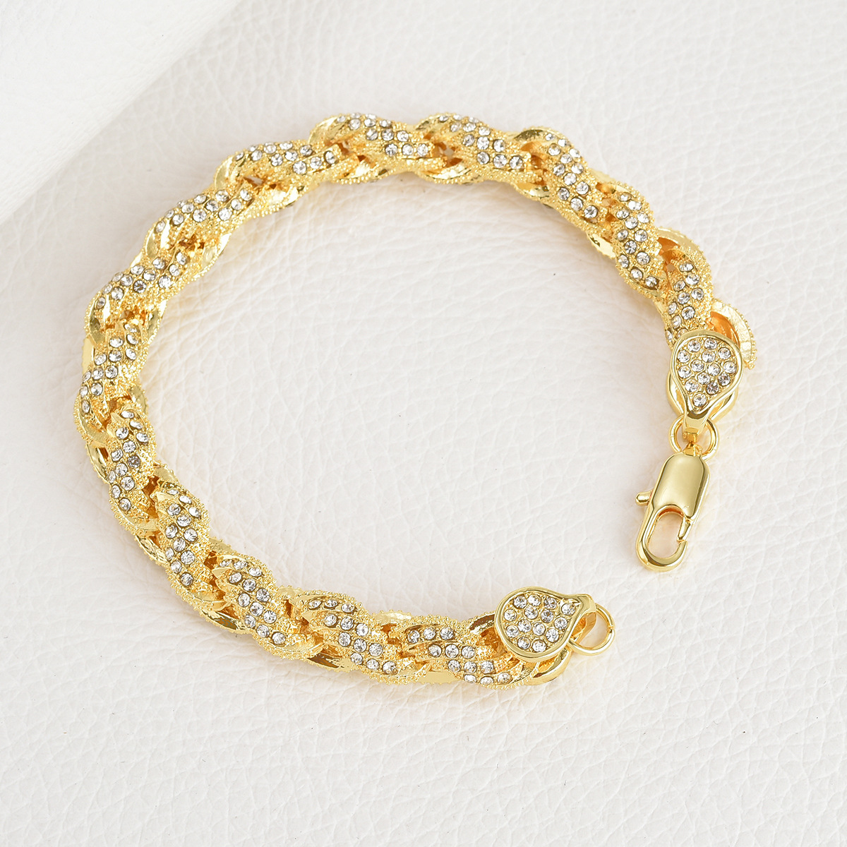 Mature Women Hip Hop Alloy Diamond Gold And Silver Color Twist Necklace & Bracelet