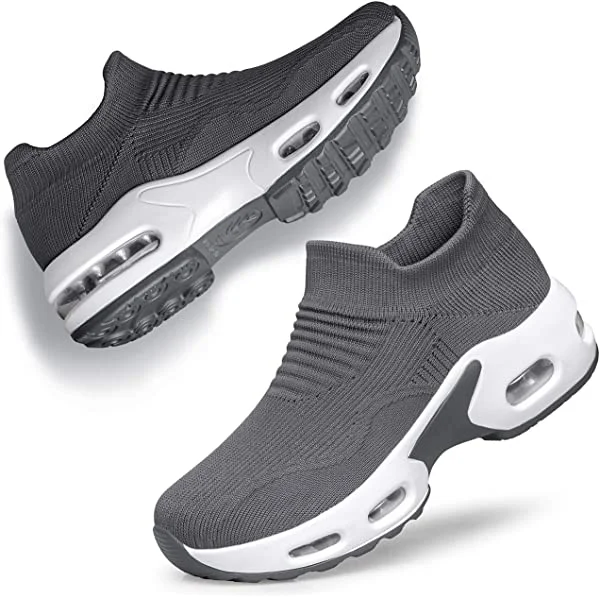 DOUSSPRT Womens Walking Shoes Slip on Sock Sneakers Lady Girls Nurse Mesh Air Cushion Platform Loafers Fashion Casual 8 Allblack