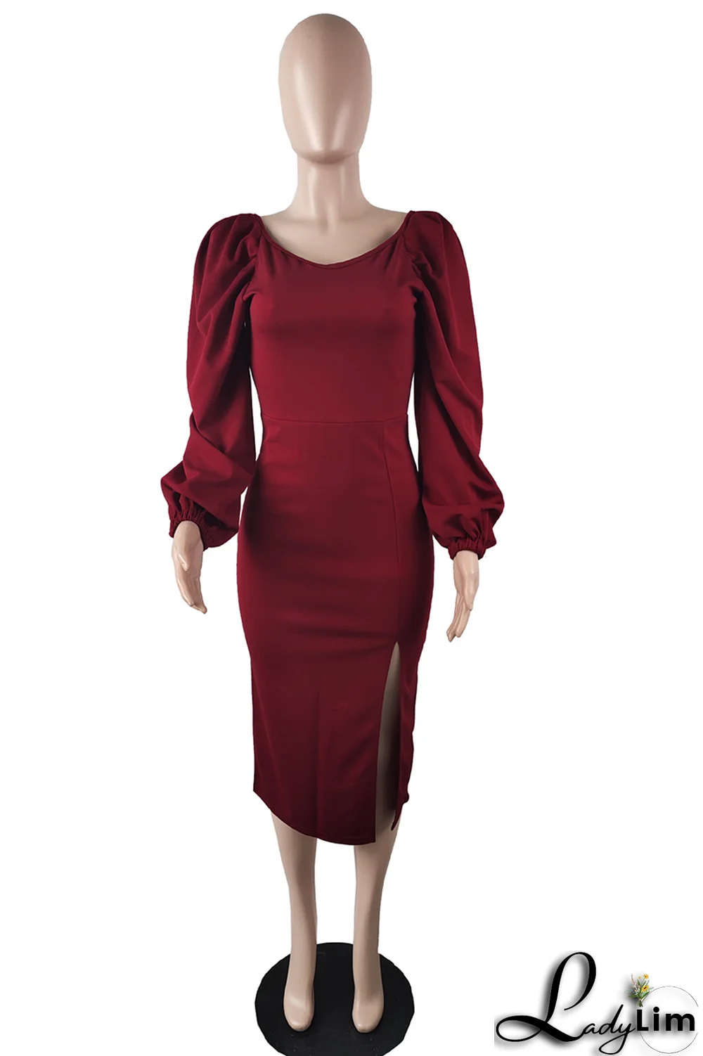 Sky Blue Fashion Solid High Opening Square Collar Pencil Skirt Dresses