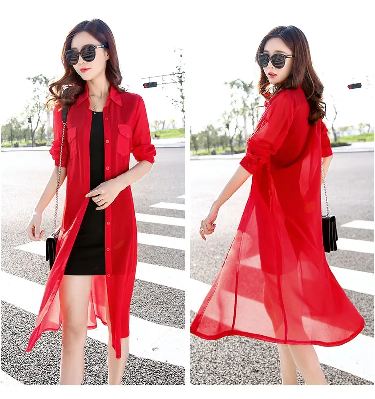 Boho Chiffon Kimonos 2019 Summer Women Blouses Beach Cardigans Shirt Tunics Robe Femme Chemise Red Green White Black Kimono Tops