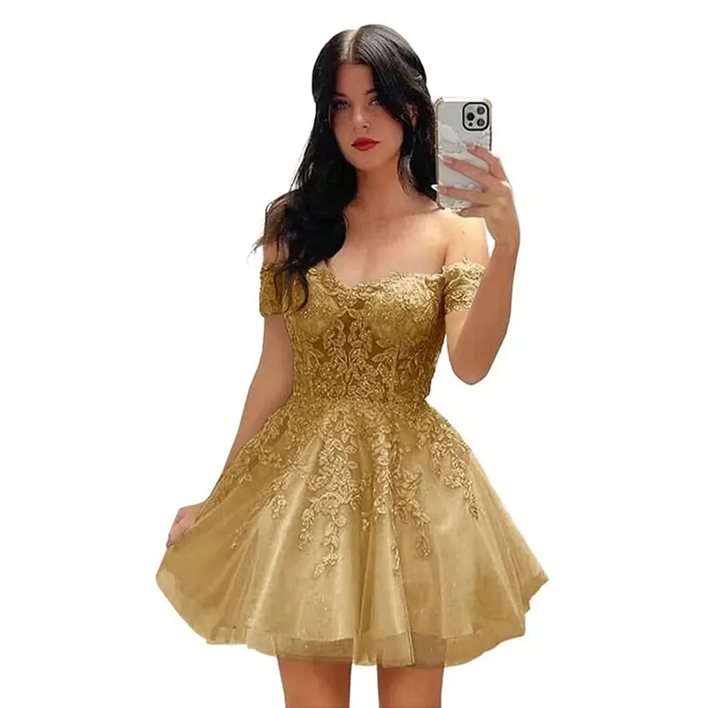 Brownm Brownm Women's Prom Evening Dress Short A Swing 2025 New Cocktail Party Shoulder Princess Dress