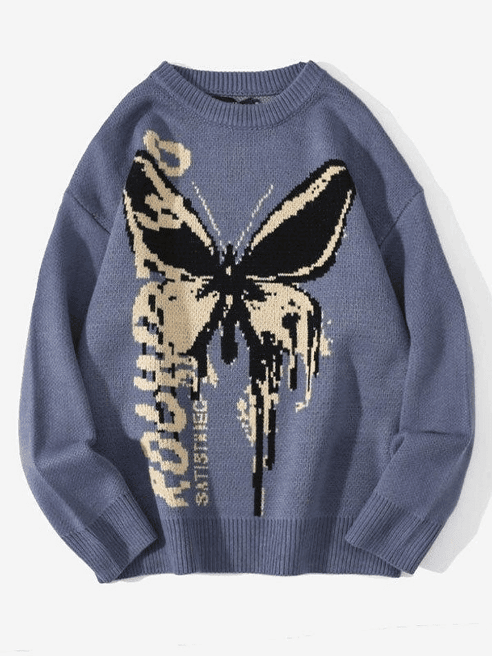 Brownm Oversized Butterfly Jacquard Sweater