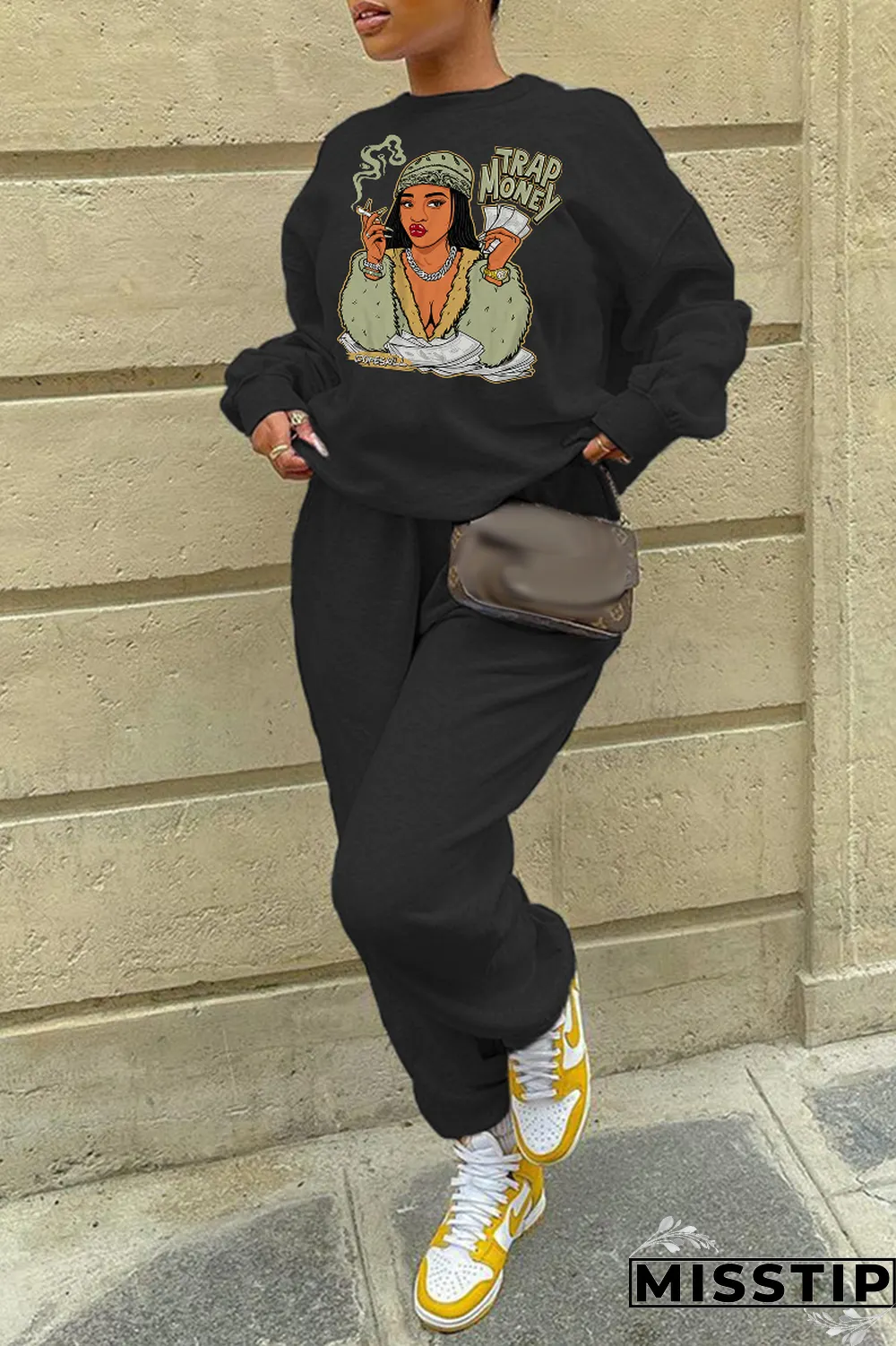 Grey Daily Print Patchwork O Neck Tops