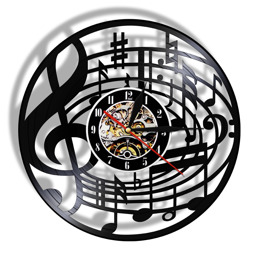 

Rock n Roll Music Note Sheet Treble Clef - Vinyl Record Wall Clock - Without LED, 501 Original