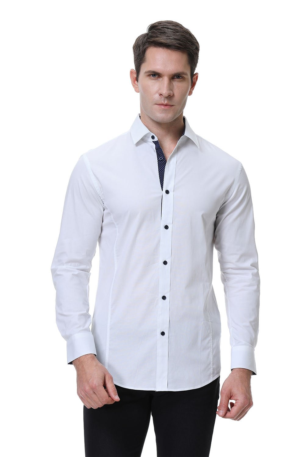 Men's Casual Long Cotton Stretch Shirt White Alex Vando Fashion
