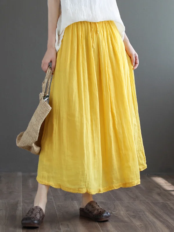 Casual Solid Color Drawstring Empire A-Line Skirt