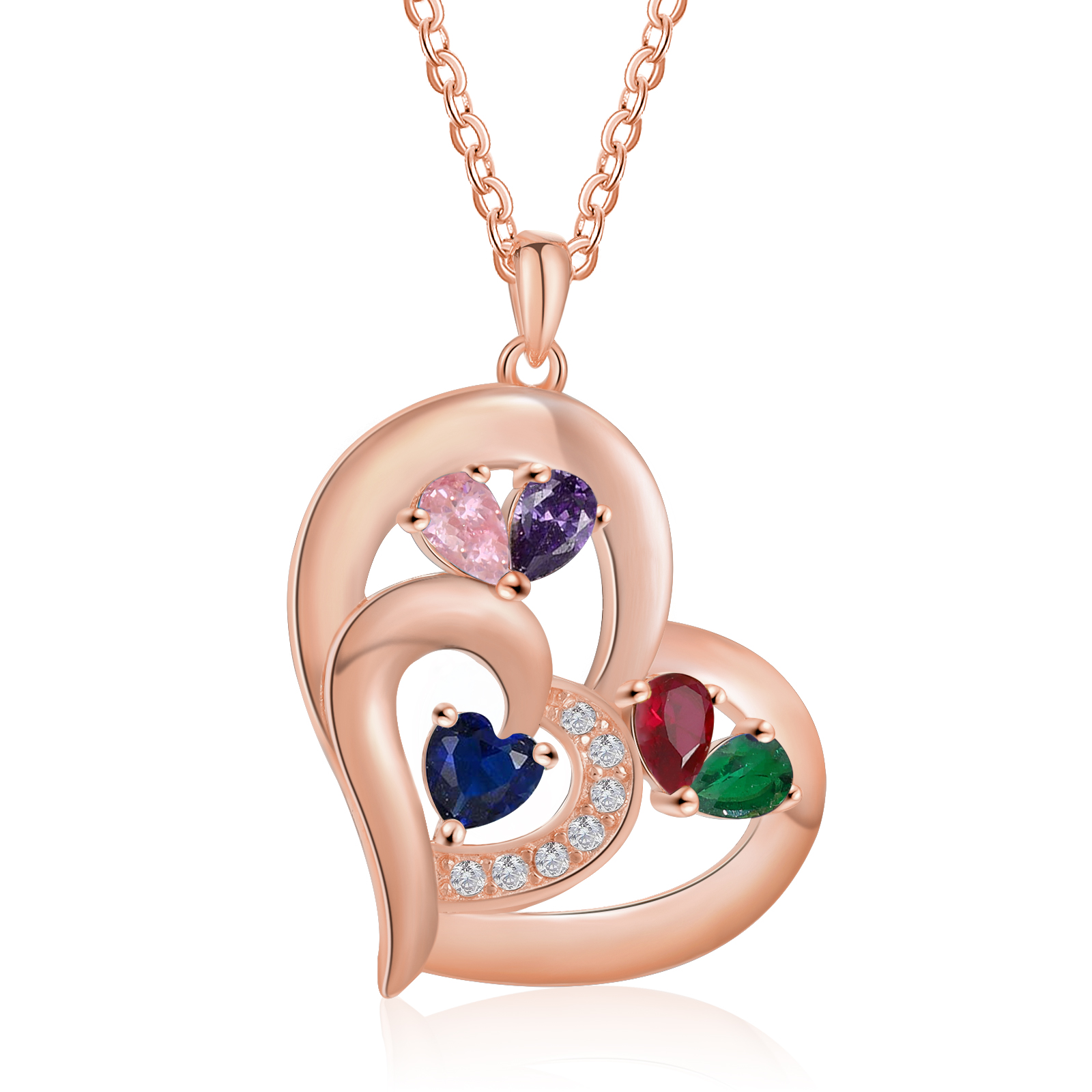 5 Names - Personalised Heart Pendant Necklace Customised Names & Birthstones Necklace Birthday Gift for Her-Jessemade AU