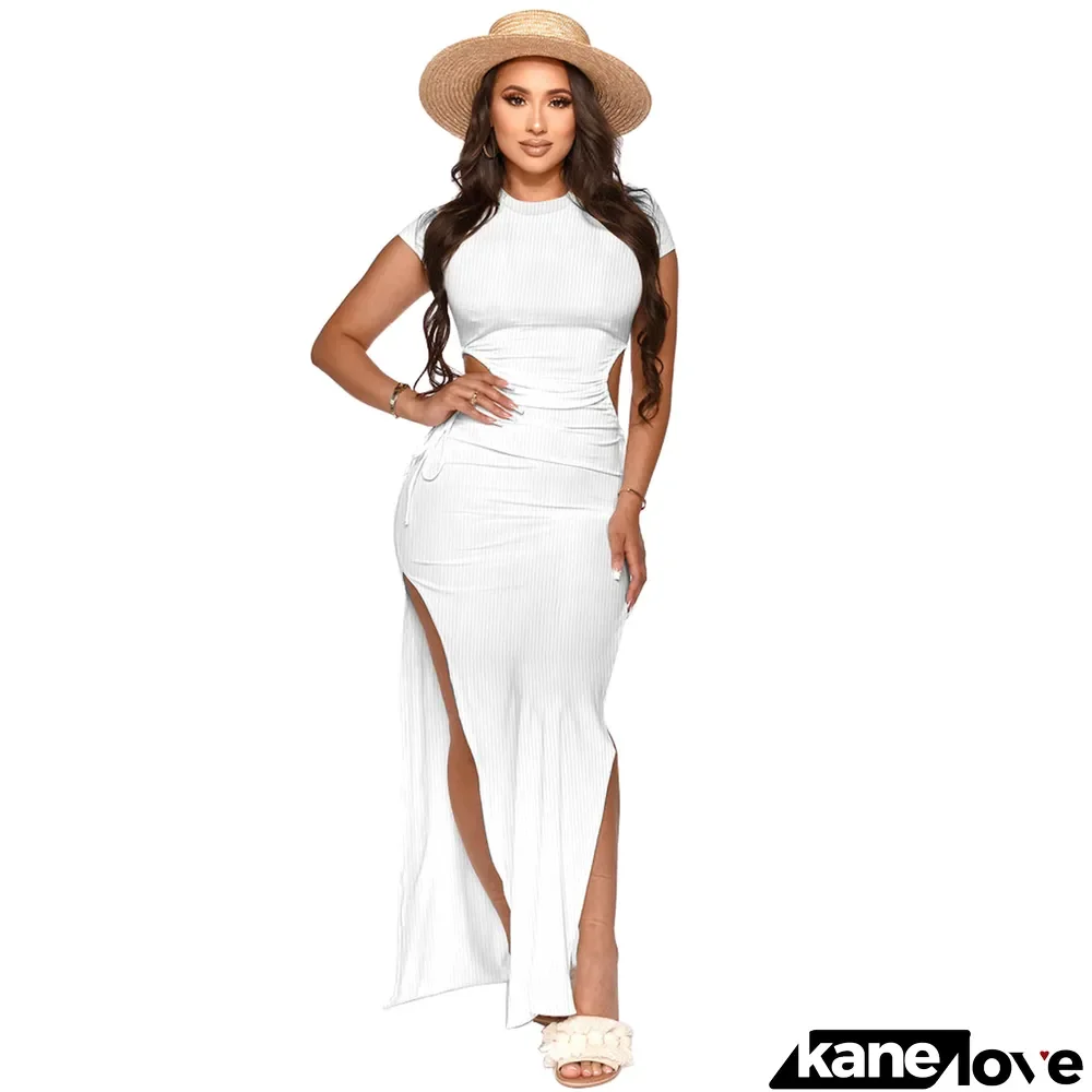 Summer Vacation Style Solid Hollow Sexy Dress