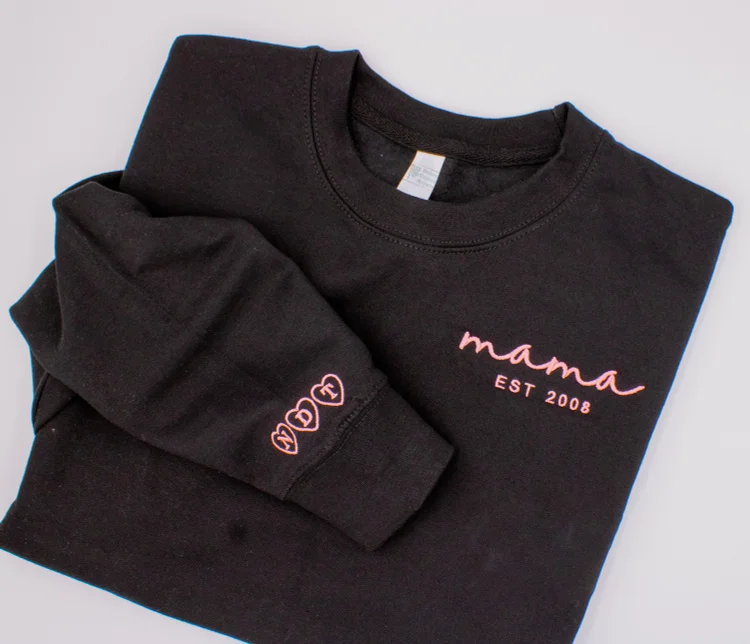 Embroidered Mama Sweatshirt, Custom Mama Shirt With Kids Initials, Gift For New Mom