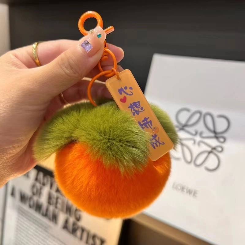 Imitation Rex Rabbit Fur Persimmon Pendant Persimmon Persimmon Ruyi Good Thing Happened Car Keychain Fur Ball Pendant Bag Ornaments Batch