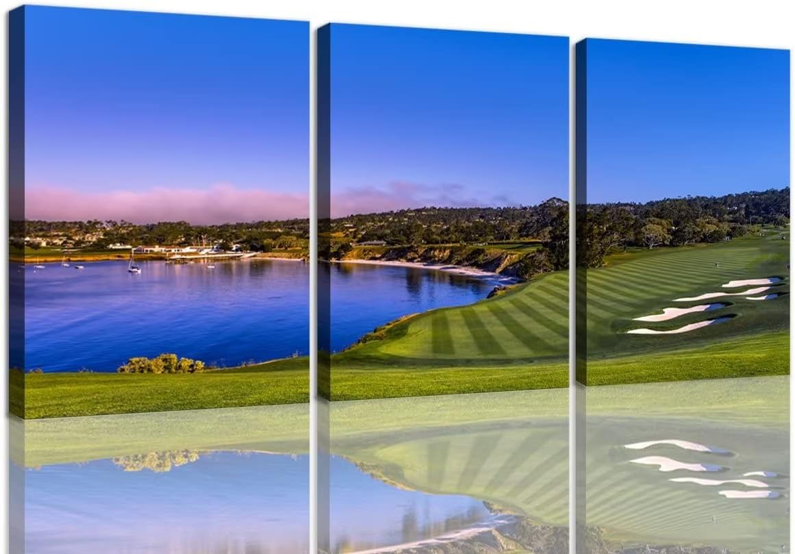 Pebble Beach Golf Course Wall Art for Living Room Bedroom Bathroom Home Decorations Monterey California Golf Club Pictures Posters Framed Artwork Canvas Prints Ready to Hang(16''W x 24''H x3) 16&#039;&#039;W x 24&#039;&#039;H x3