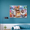 Vier Katze in der Blume - Rund Diamant Malerei 40*30CM