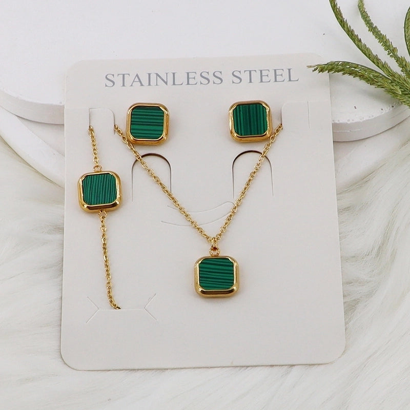 Minimalist Classic Style Square Shell 304 Stainless Steel Gold Plated Jewelry Set