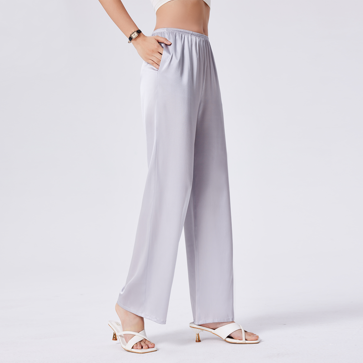 Travel Silk Wide Leg Pants with Stretch for Women REAL SILK LIFE