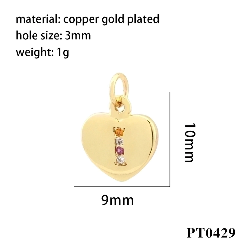 Romantic Minimalist Letter Heart Shape Copper Plating Inlay Zircon 18k Gold Plated Charms