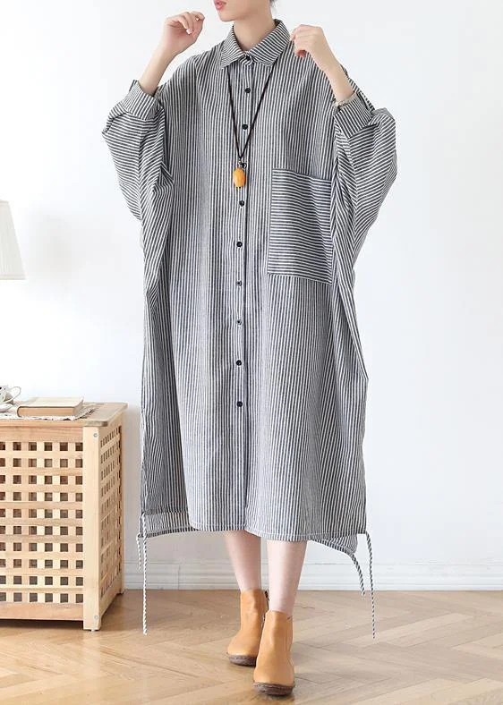 Women lapel Batwing Sleeve fall tunic pattern Fashion Ideas black striped Plus Size Dresses