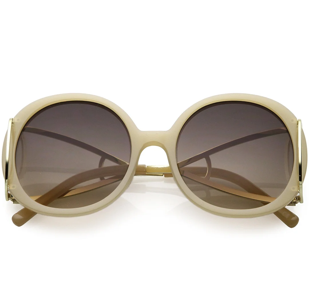 Women's Chunky Round glasses Open Metal Arms Neutral Colored Lens 55mm