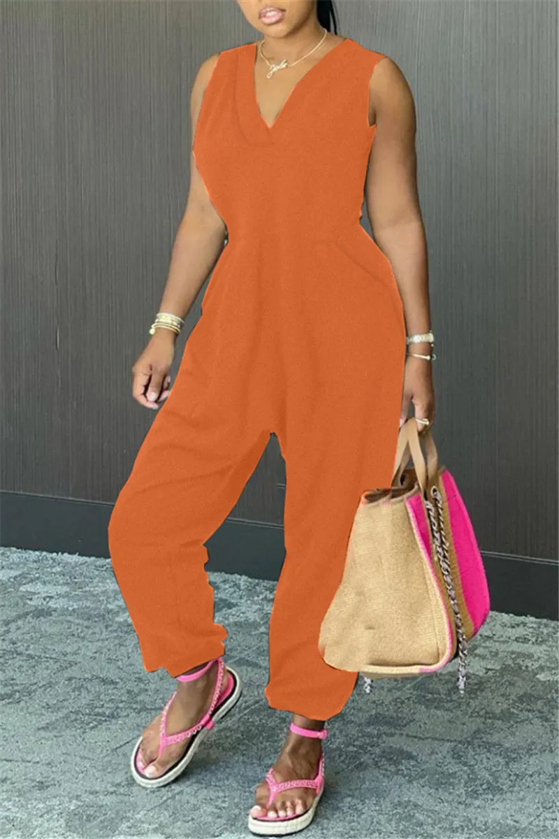 Fashion Crew Neck Sleeveless Plain Casual Long Jumpsuit main image 1
