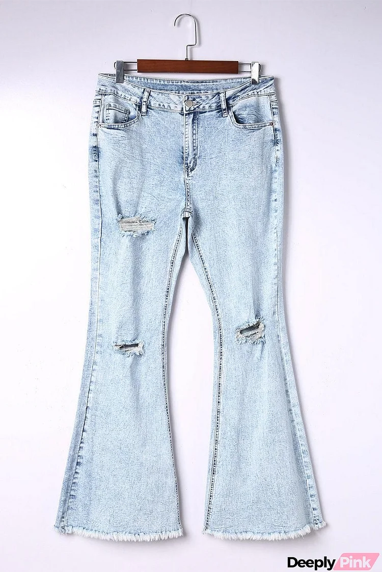 Distressed Frayed Trim Flared Jeans