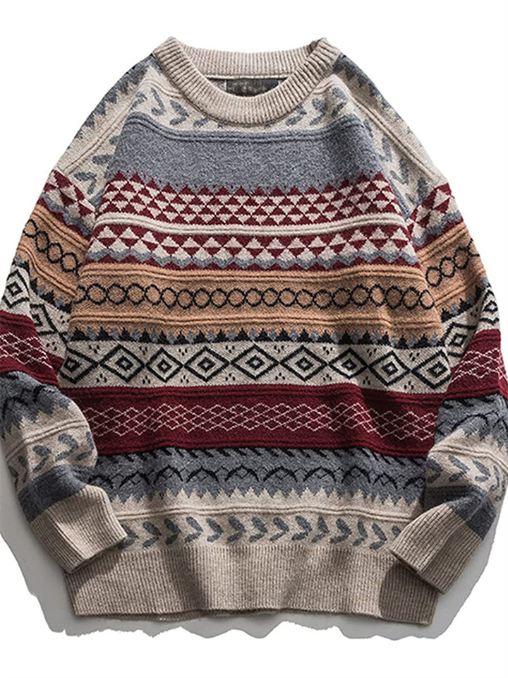 Multicolor Shift Tribal Vintage Floral-Print Sweater