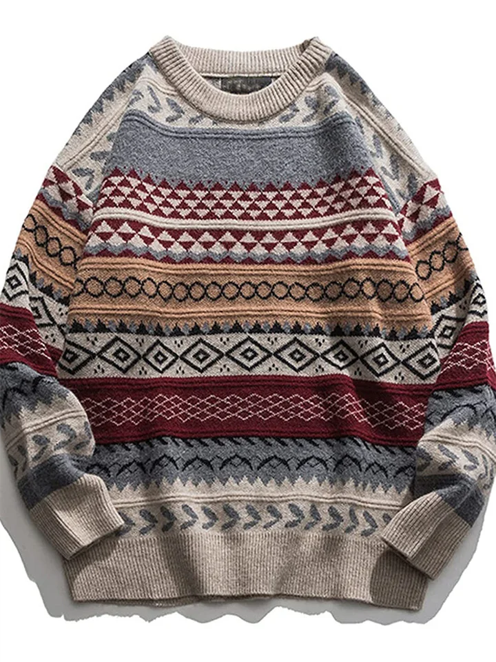 Multicolor Shift Tribal Vintage Floral-Print Sweater-Cosfine