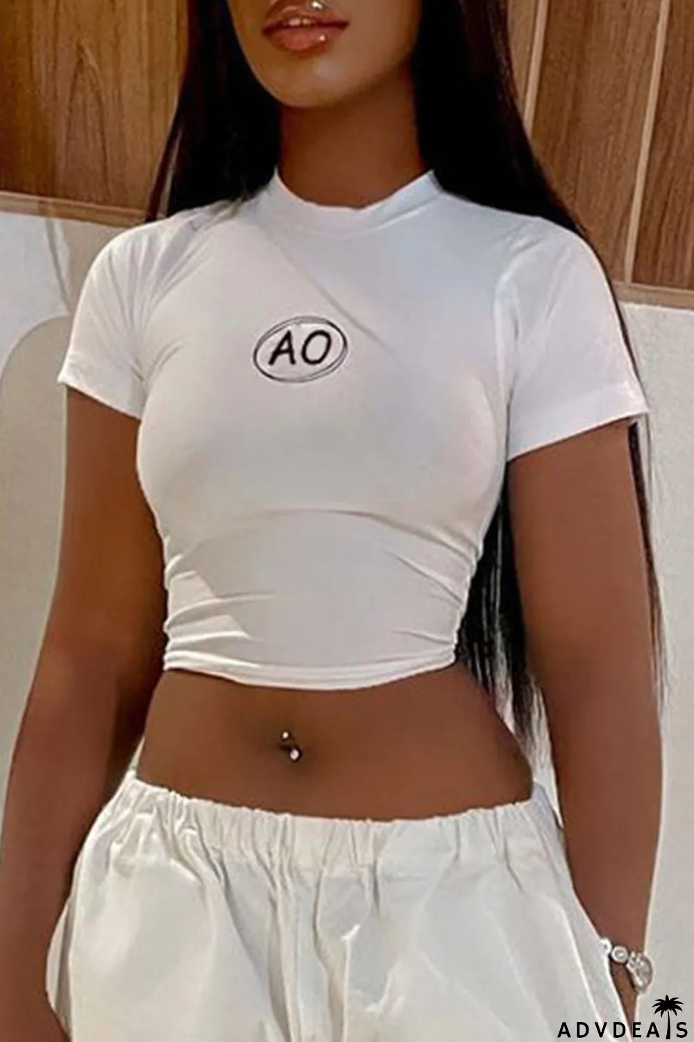 Blue Casual Street Print Patchwork O Neck T-Shirts