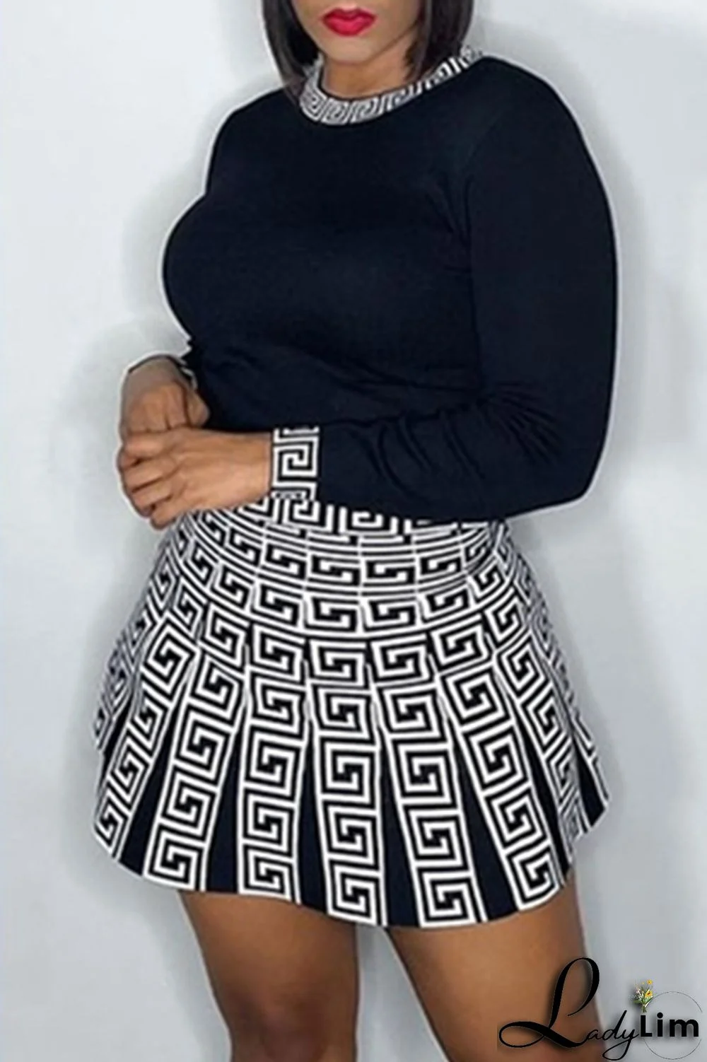 Blue Casual Print Patchwork O Neck Long Sleeve Two Pieces