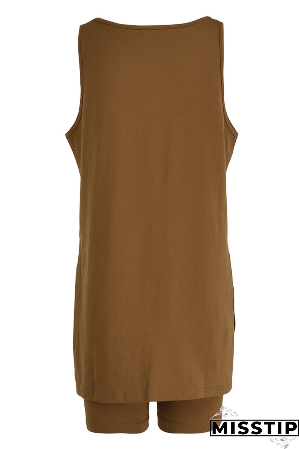 Black Fashion Casual Solid Slit U Neck Sleeveless Two Pieces