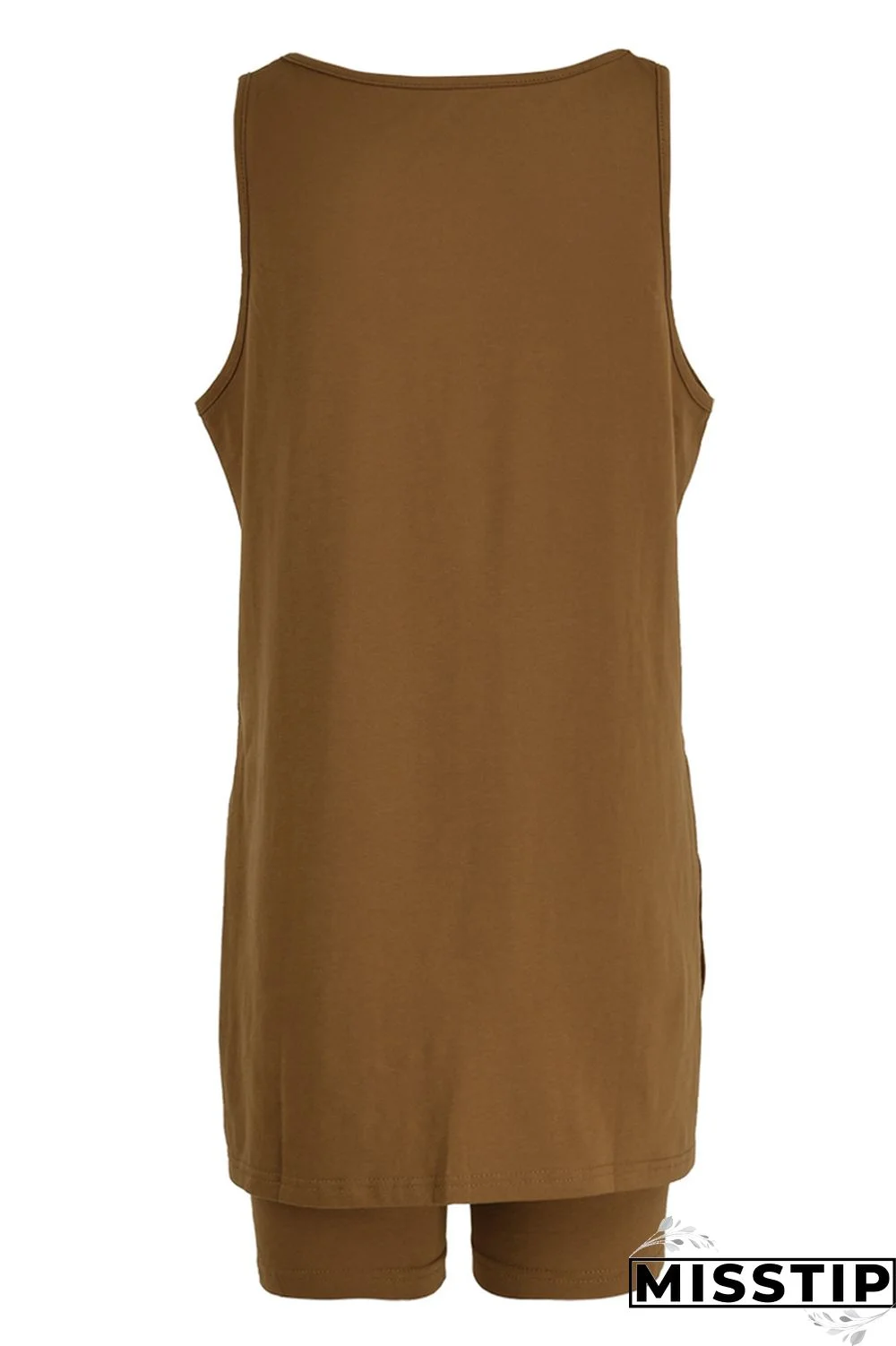 Black Fashion Casual Solid Slit U Neck Sleeveless Two Pieces