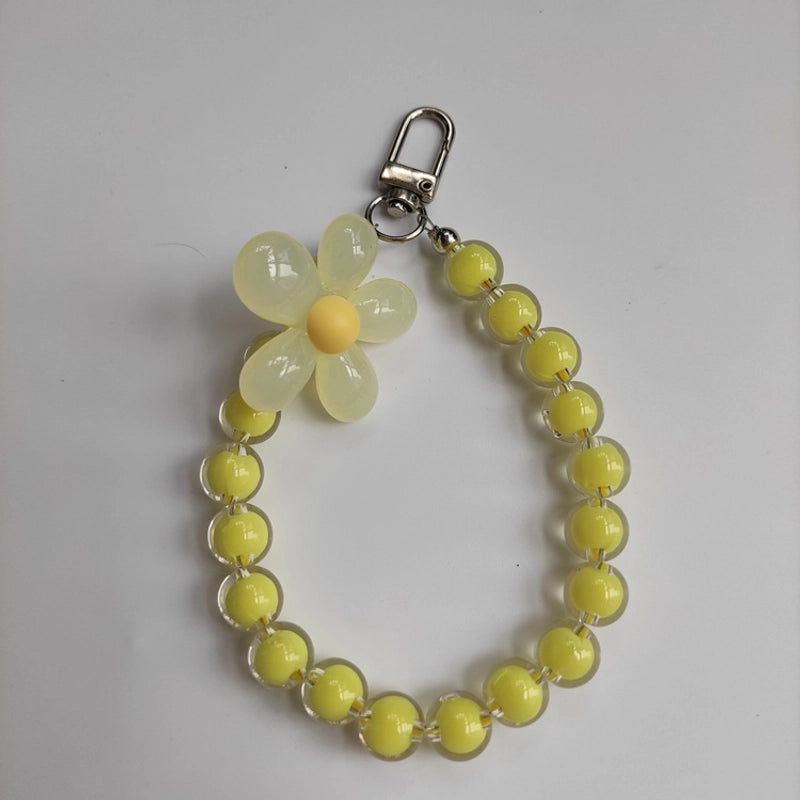 Summer Pastoral Style Beaded Mobile Phone Chain Transparent Candy Bead Chain Bracelet Flower Jewelry Earphone Case Pendant Bag