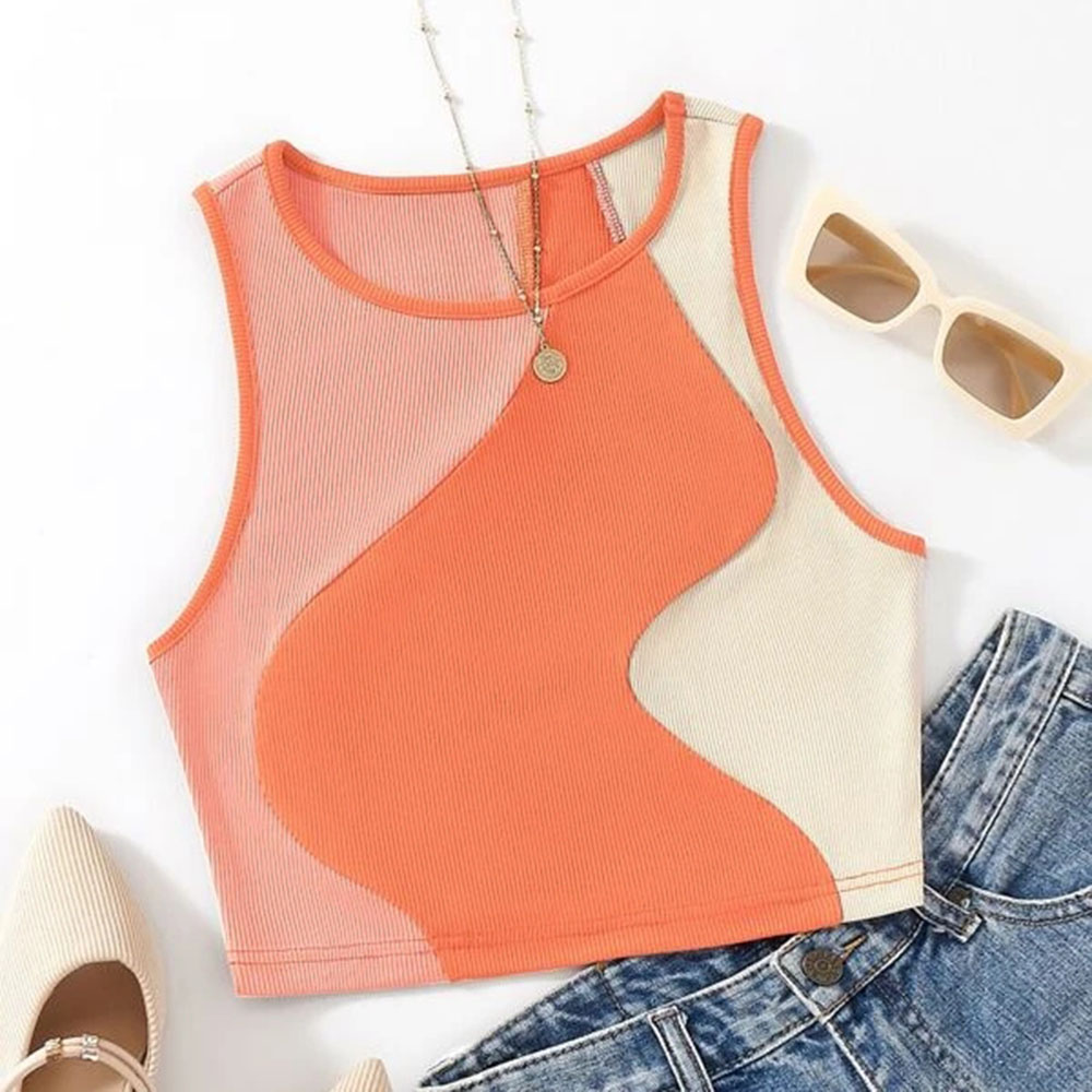 Myopiclunacy Women Sexy Solid Camis Crop Top Casual Tank Tops Vest Sleeveless Streetwear Patchwork Color T Shirt Navel Exposed Tees Summer