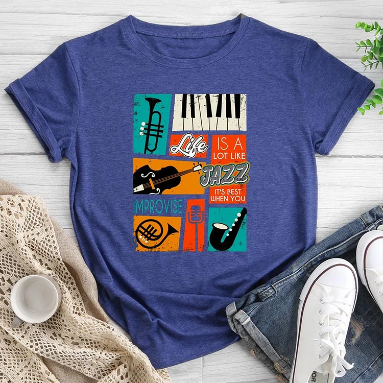 Life Is A Lot Like Jazz Instruments Round Neck T-shirt