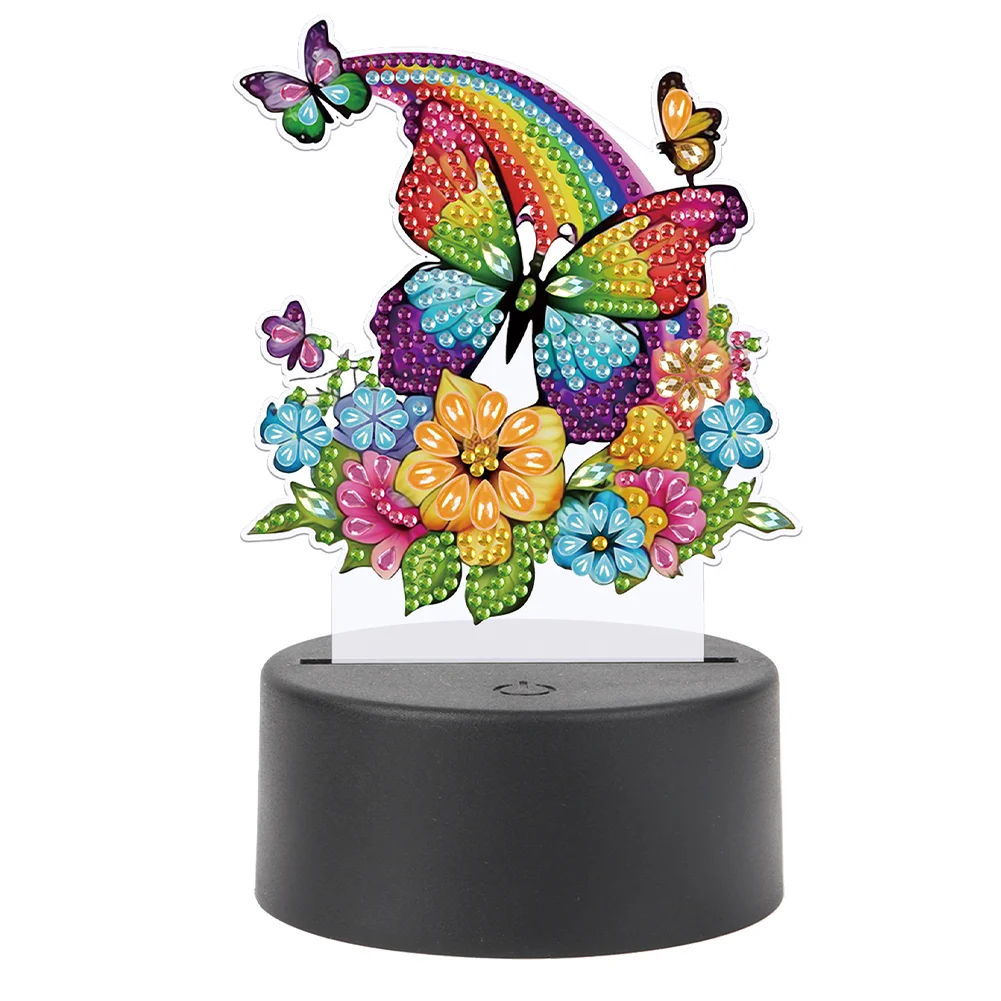 DIY Rainbow Butterfly Acrylic Diamond Painting Night Light 5D DIY Diamond Painting Lamp