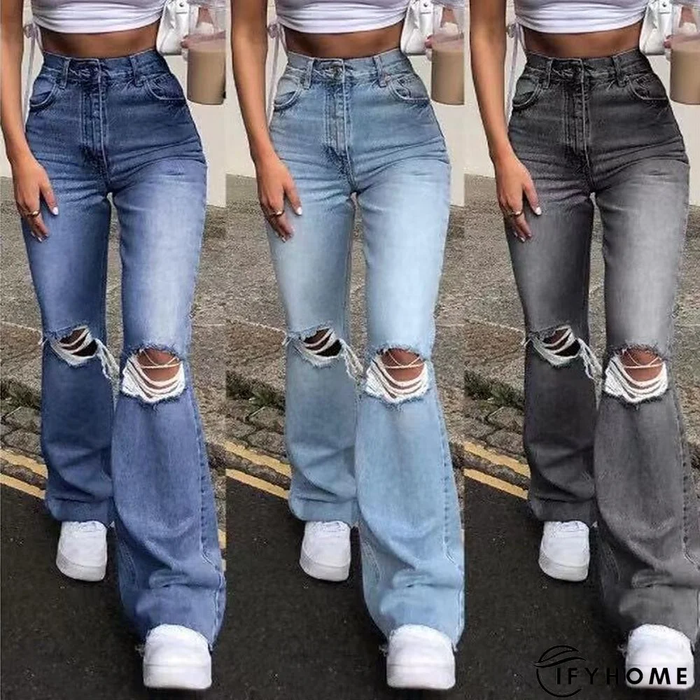 Women's Jeans Straight Flared Ripped Plain Jeans Classic Modern Regular Spring &  Fall Black Dark Blue Light Blue Grey | IFYHOME
