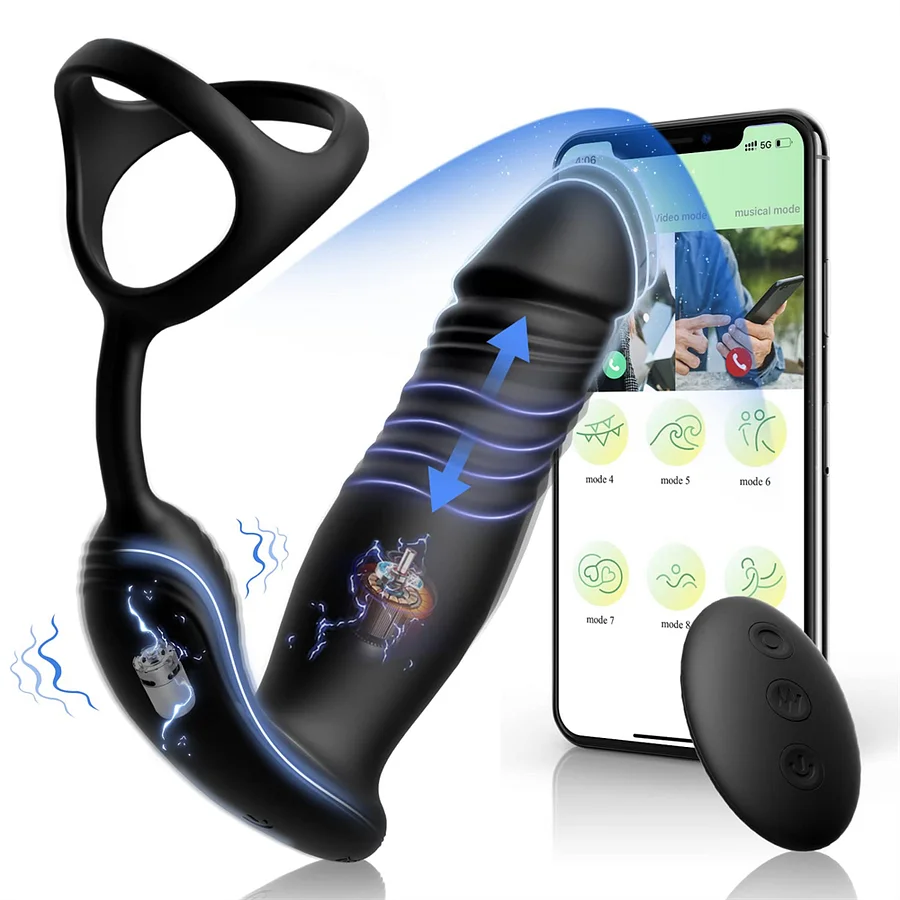 Prostate Massager 6 Thrusting Vibrating Male Sex Toy With Vibrating Cock  Ring App Remote Control