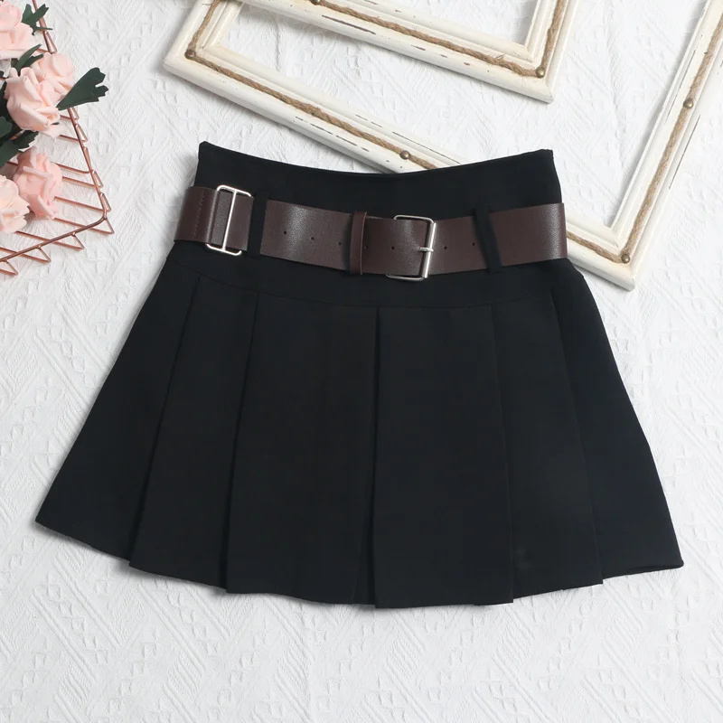 Uveng Real Shooting With Belt 100-Folded Skirt 2023 Summer Korean Version Of Small Man Short Skirt High-Waist A Word Umbrella Skirt 8282
