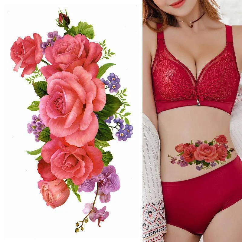 Sdrawing 4/5/9/10/18 PIeces Long Lasting Blue Flower Jewelry Tattoo Sticker Sexy Belly Block Scar Stretch Marks Waterproof Tattoo Sticker