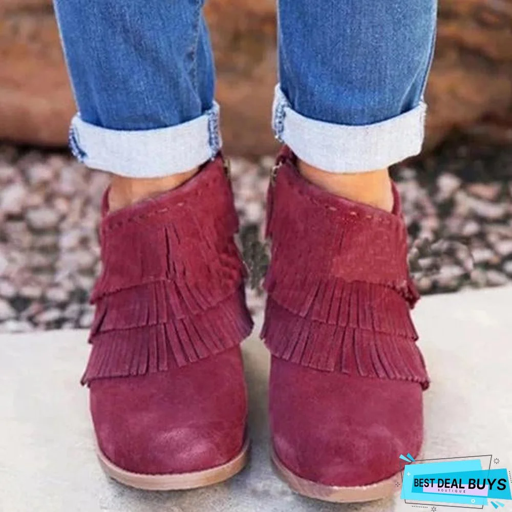 Retro Tassel Zipper Boots Women's Casual Ankle Boot
