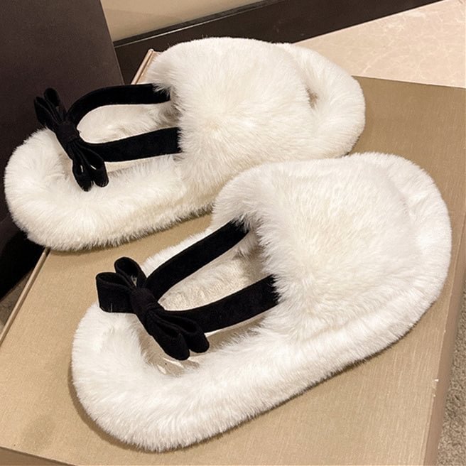 Women's Casual Solid Color Open Toe Flat Sole Plush Slippers